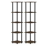 Furinno 5-TIER Corner Set Of 2, Columbia Walnut, Space-saving Bookshelf. Fixed Price $72.98.