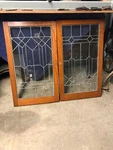 Mk 96 Two Available Price Each Oak Leaded Glass Cabinet Door 24 X 41.75. Fixed Price $298.00.