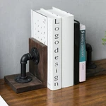 Mygift 2 Piece Set Dark Brown Rustic Wood And Industrial Pipe Desktop Bookends. Fixed Price $37.99.