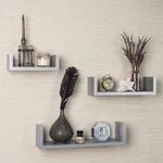 Gray U-shaped Floating Wall Shelves Set Of 3, Laminated, Sturdy 22 Lb Cap T-1A. Fixed Price $39.99.