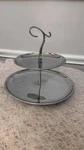Mid Century Modern Silver Metal 2-TIER Serving Tray Polished 11" Tidbit Stand. Fixed Price $30.00.