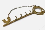 Vintage Mid Century Brass Skeleton Key Wall Holder Rack 4 Hook 9.5". Fixed Price $11.99.