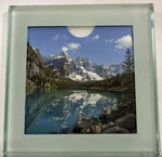Glass Photo Insert Set W/ Wood Holder Frosted Picture Frame. Fixed Price $32.99.
