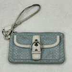 Vintage Coach Soho Signature Light Blue White Leather Buckle Zip Wristlet Clutch. Fixed Price $79.77.